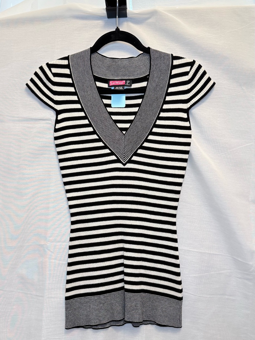 Y2K Striped Black & White Knit V-Neck Top -